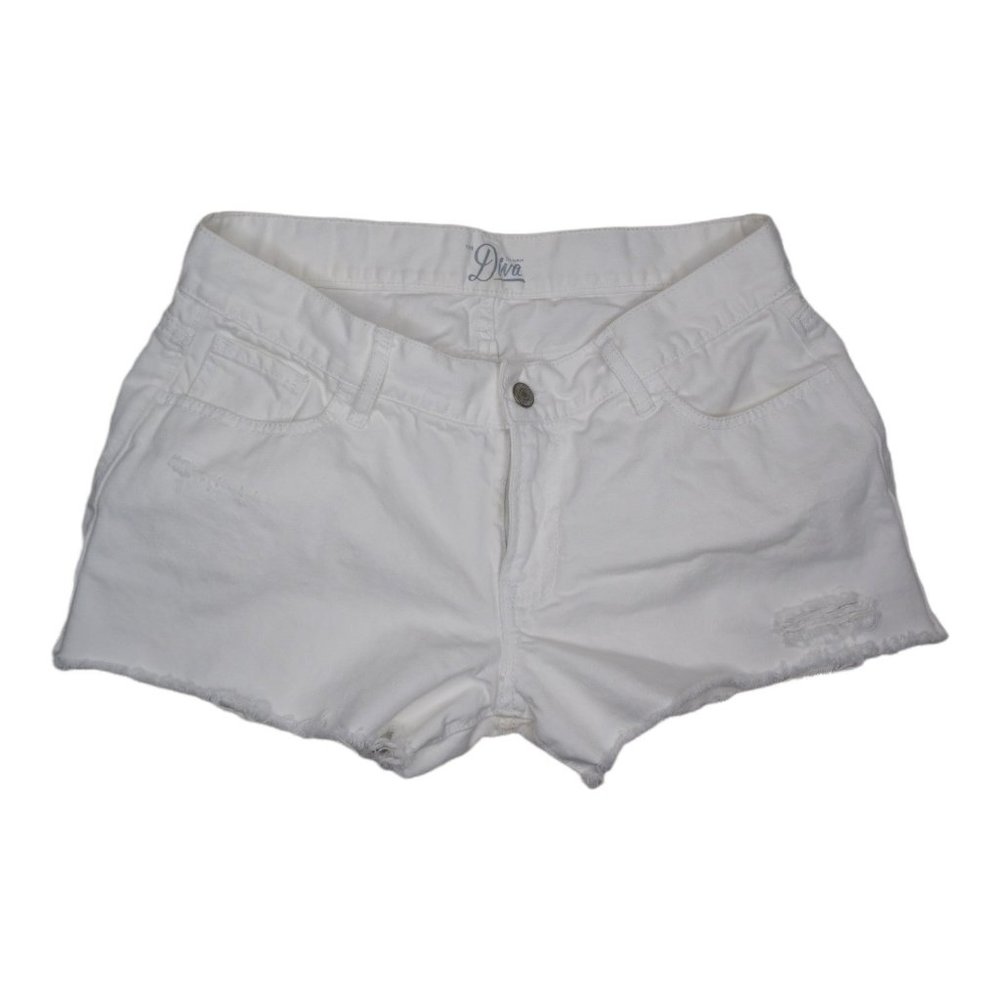 White Cutoff 100% Cotton Denim Shorts Distressed Size 8